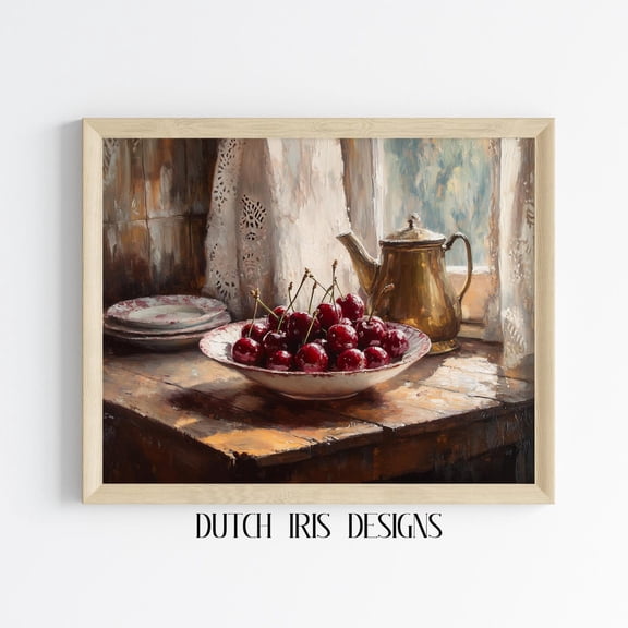 Rustic Kitchen Wall Art, Vintage Of Cherries, Farmhouse Fruit Bowl, Cottagecore Kitchen Decor, Art 539 Home Decor #1952, Unframed Poster Size 8x12