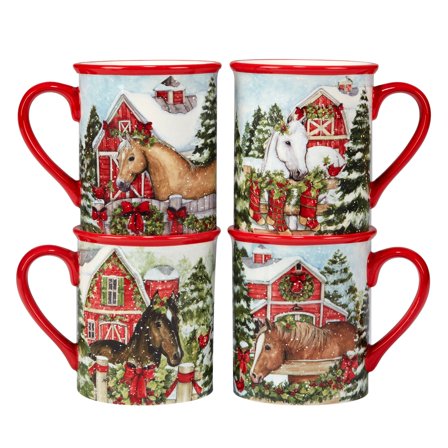 Certified International  Homestead Christmas 16 oz. Mugs, Set of 4