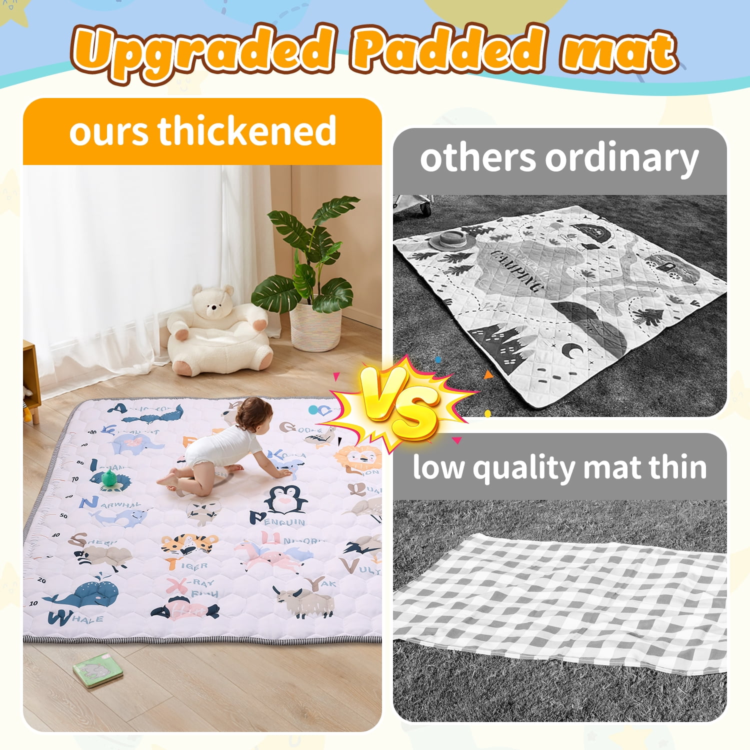 JoyStone Baby Play Mat, 50" X 50" Playpen Mat, Thick One-Piece Crawling Mat for Playpen, Odorless Soft Floor Mat, Anti-Slip Activity Playmats for Babies,Toddlers, Infants