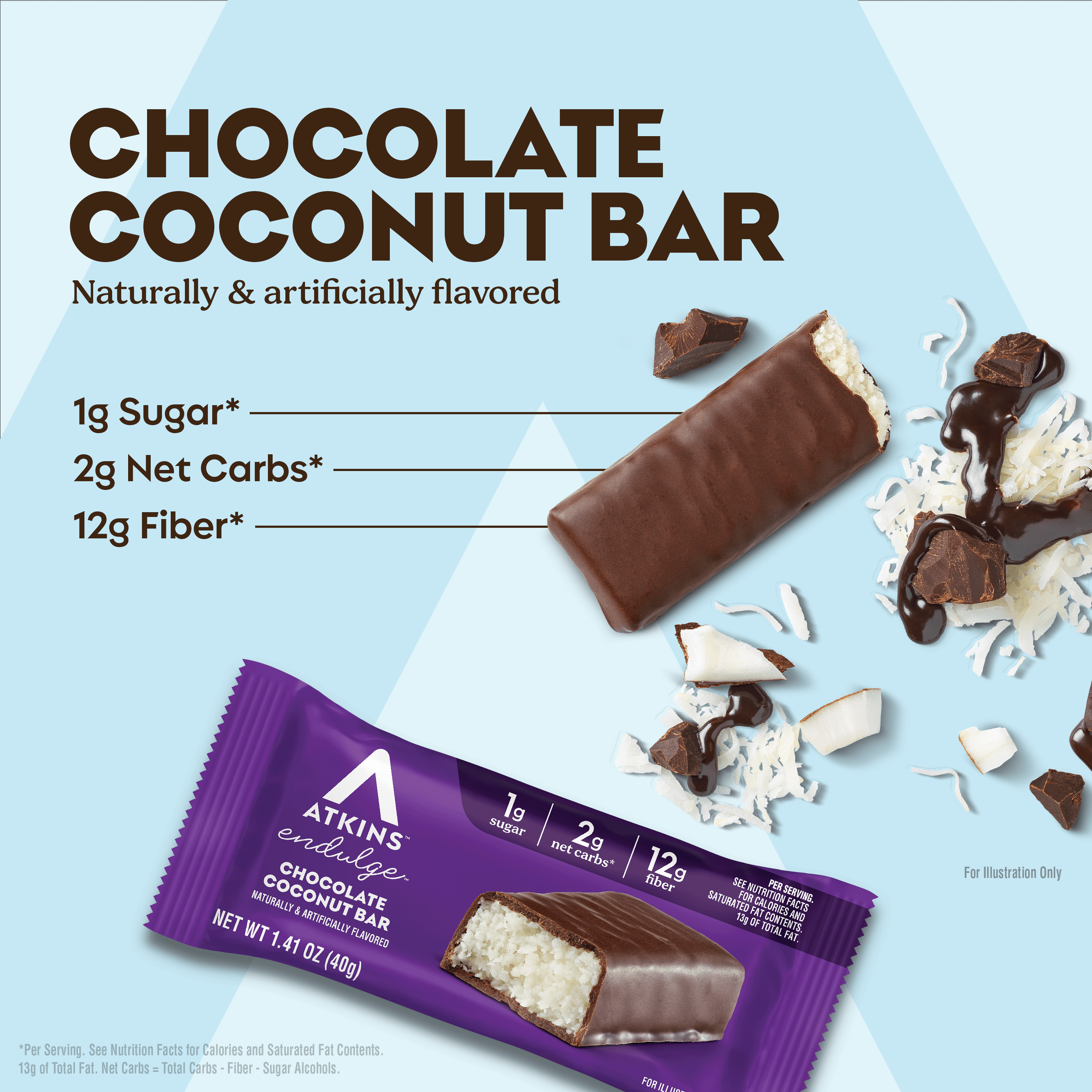 (3 pack) Atkins Endulge Treats, Chocolate Coconut Bar, Keto Friendly, 10 Count (Value Pack)