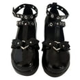 thumbnail image 3 of Women's Platform Mary Janes Heart Cat Buckle Rivets Ankle Lolita Gothic Princess Platform Pumps Patent Leather Thorn Vintage Traditional Embroidery Upper Dress Shoes, 3 of 5