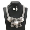 thumbnail image 2 of Chunky Flower Net Chain Statement Pearl Necklace Earring Set For Women Tribal Fashion Costume Accessories Unique Pearl Pendent Collar Choker Bib Handmade, 2 of 4