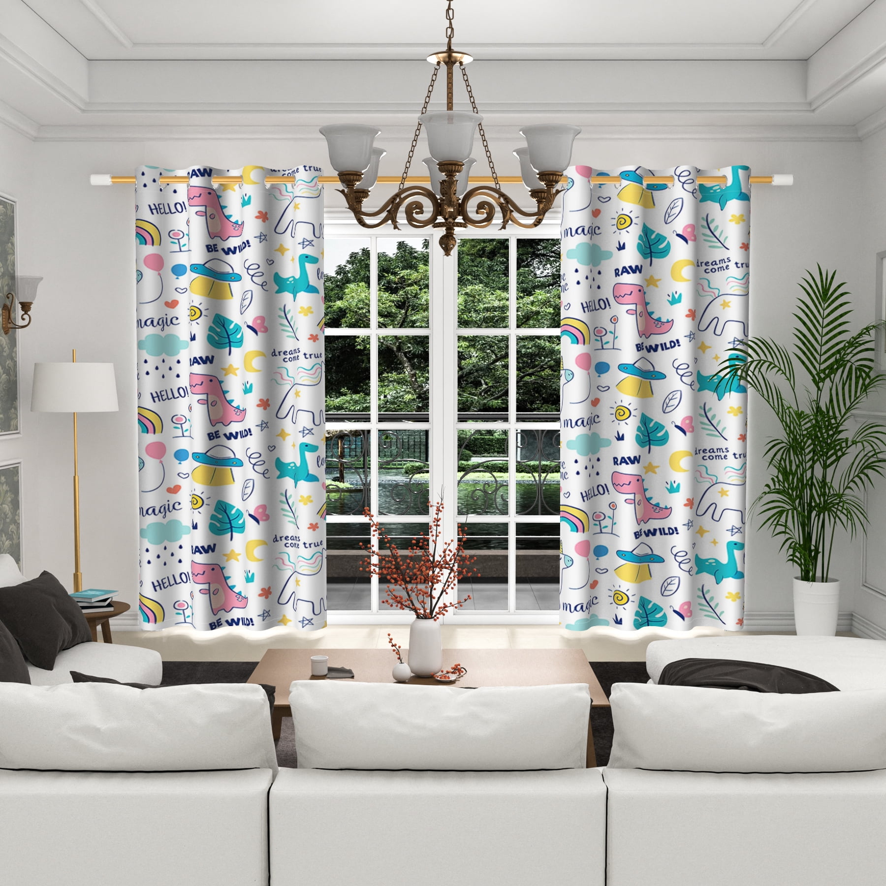 Lfeey Blackout Cartoon Curtains for Boy and Girl Rooms, Wild Dinosaur Print, 42x84 inch, 2 Panels