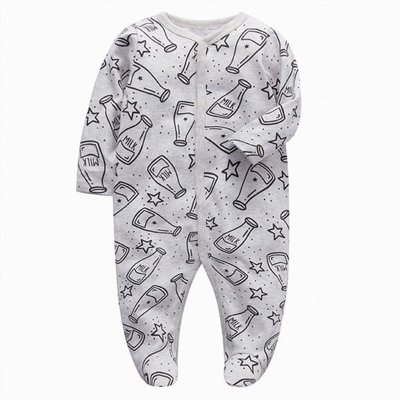 enyan Baby Boy Girl Outfits Footie Pajamas Baby Girl Button Romper Footed Sleep N Play Sleepwear Toddler Boy Girl Clothes(Grey,9-12 Months)