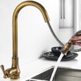 thumbnail image 1 of Antique Bronze Antique Brass Kitchen Faucet, Copper Single Hole Widespread Mixer Taps With Pull Out Sprayer-, 1 of 4