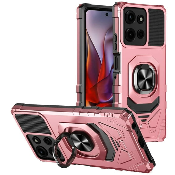 Military Grade Robotic Series Hybrid Case with Ring Grip for Motorola Moto G 2025 - Rose Gold