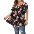 thumbnail image 3 of Blusa con cuello en V y manga corta con estampado floral para mujer, negro, XXL Inevent AP002466-05, 3 of 4