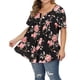 thumbnail image 2 of Camisa de mujer Camiseta de manga corta con estampado floral Blusa con cuello en V, Negro, M Speravity AP002466-02, 2 of 5