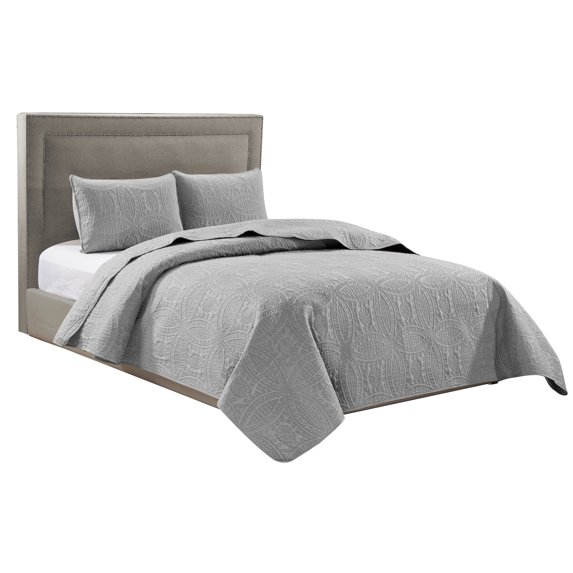Bedspread Coverlet 3 Pcs Set Oversized 100 x 106 Queen Size Charcoal Color
