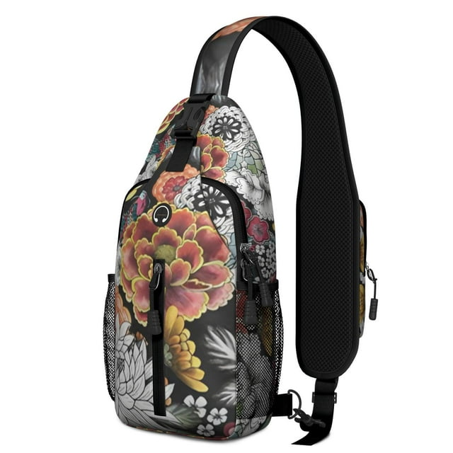 Floral Garden Print Sling Bag with Wildflower Illustration, Lightweight Durable Crossbody Backpack, Adjustable Strap, Multiple Compartments for Daily Commuting and Travel