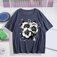 thumbnail image 2 of Pxxlle Womens Summer Casual T Shirts Loose Fitted Round Neck Tshirts Fashion Flower Graphic Tees Short Sleeve Beach Vacation Going Out Tops (Dark Blue S), 2 of 5
