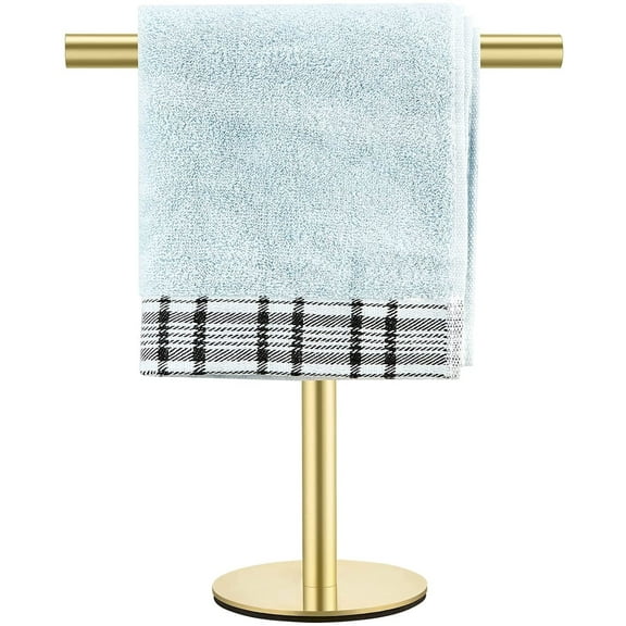 KAIEN Hand Towel Holder Stand Bathroom Towel Rack Stainless Steel for Bathroom Vanity Countertop,T-Shape,Brushed Gold Finish,12.3in,1pcs