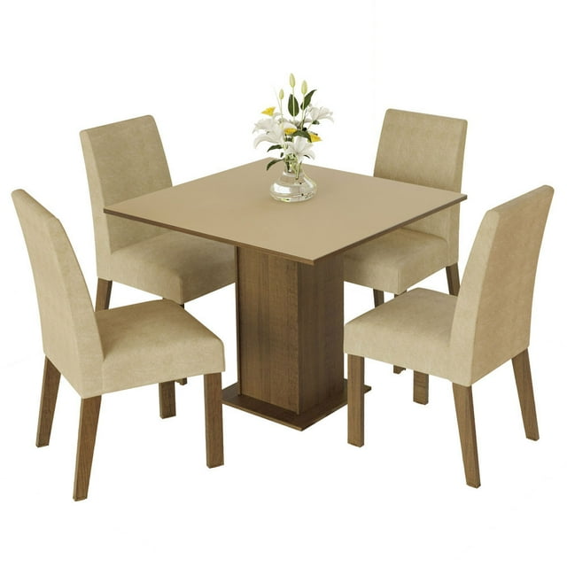 Juego de Comedor Madesa Deise Mesa con Tablero de Madera 4 Sillas Marrón Crema Imperial