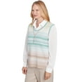 thumbnail image 3 of Alfred Dunner Womens Petite Striped Vest Collared Two In One Sweater With Necklace, 3 of 4
