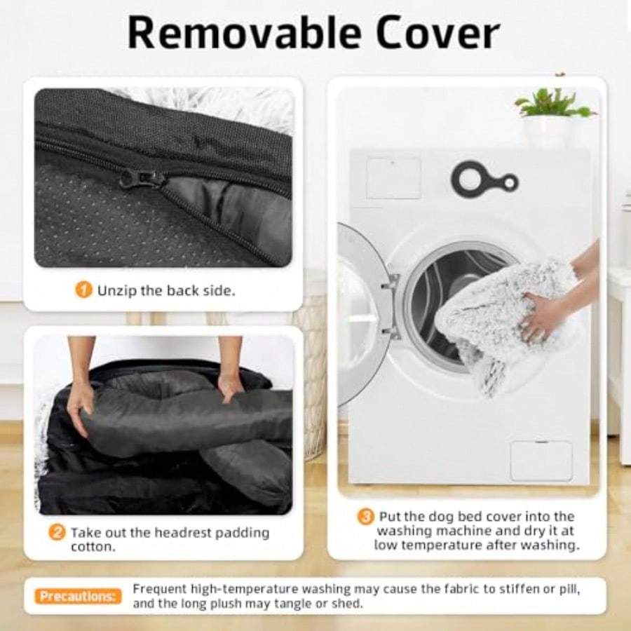 Calming Dog Bed Fluffy Plush Dog Mat for Furniture Protector with Removable Washable Cover for Large Medium Small Dogs and Cats Large Light Grey