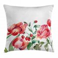thumbnail image 1 of Watercolor Throw Pillow Cushion Cover, Grunge Inspired Botanical Arrangement of Fruits and Flowers Ecology, Decorative Square Accent Pillow Case, 16 X 16 Inches, Rose Red Jade Green, by Ambesonne, 1 of 2