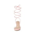 thumbnail image 6 of BLISSFUL STEP Women's Clear Strap Lace Up Clear Stiletto Heel Sandals Pink 10, 6 of 8