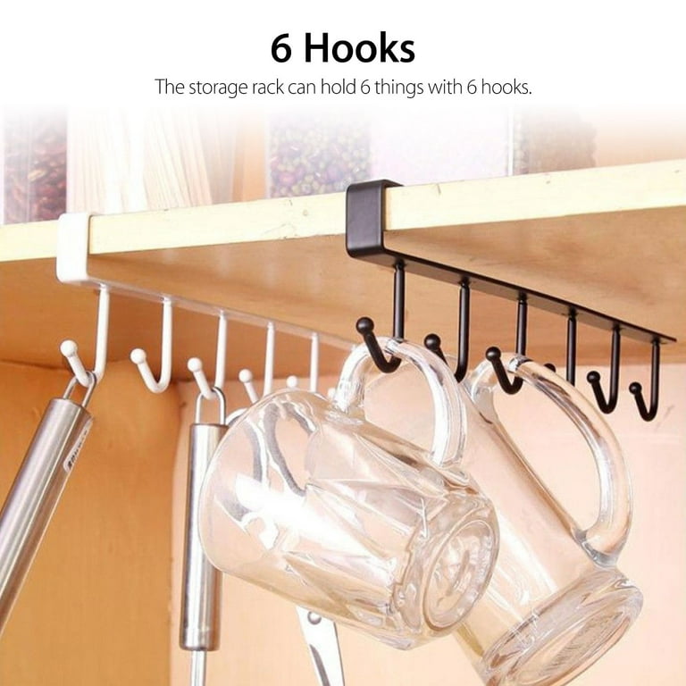 Kitchen Storage Hook Mug Cup Hanger Organizer 6 Hooks Shelf