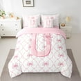thumbnail image 2 of Manfei Monogrammed U Bedding Queen Size,Ribbon Bowknot Comforter Sets with Sheets,Pink White Bedding Sets Queen Size,Microfiber Room Decorative Reversible,7pcs, 2 of 7