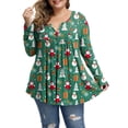 thumbnail image 1 of Plus Size Floral Pleated Tops For Women V Neck Christmas Button Tunic Blouse, 1 of 5