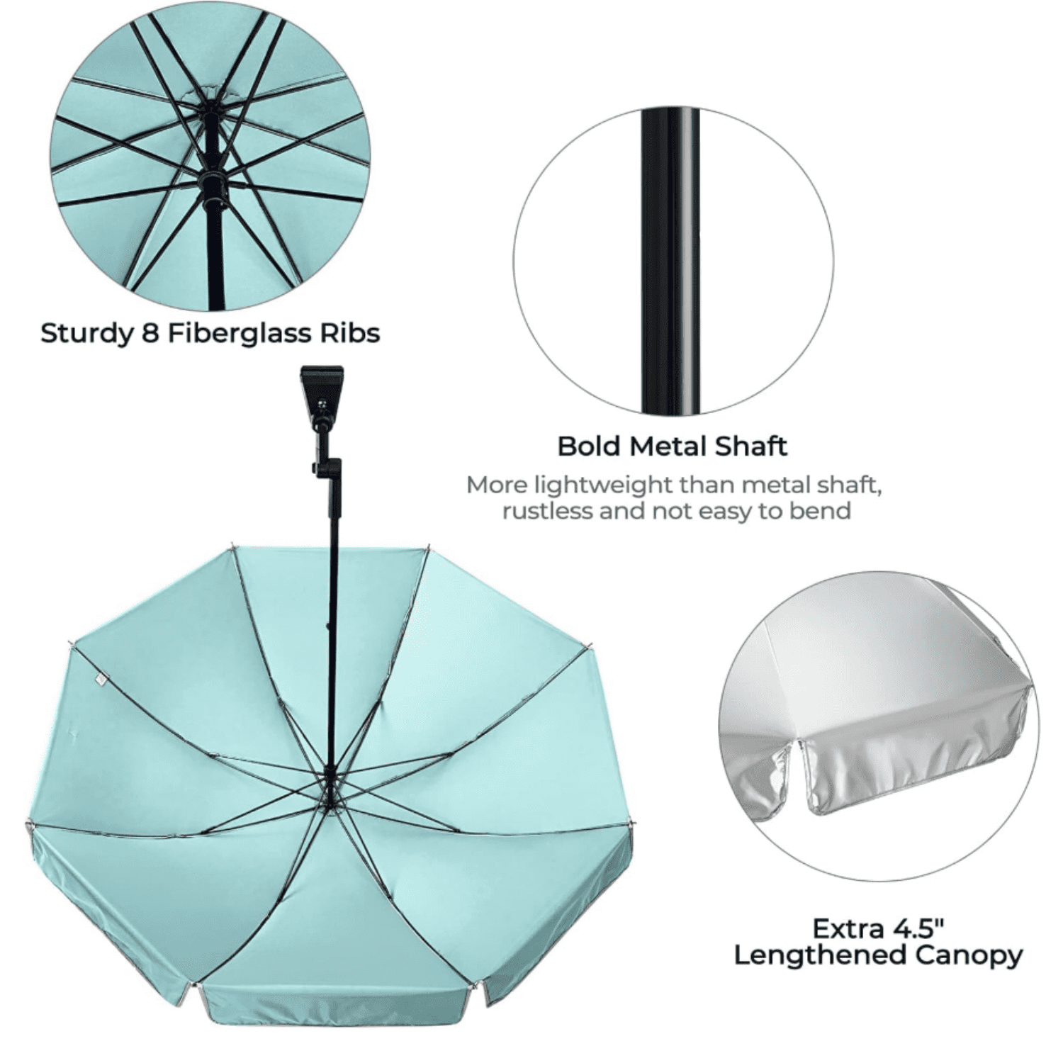 Universal Clamp On Umbrella Adjustable Outdoor UV Protection Beach Chair Umbrella for Strollers, Wheelchairs, Patio Chairs, and Golf Carts