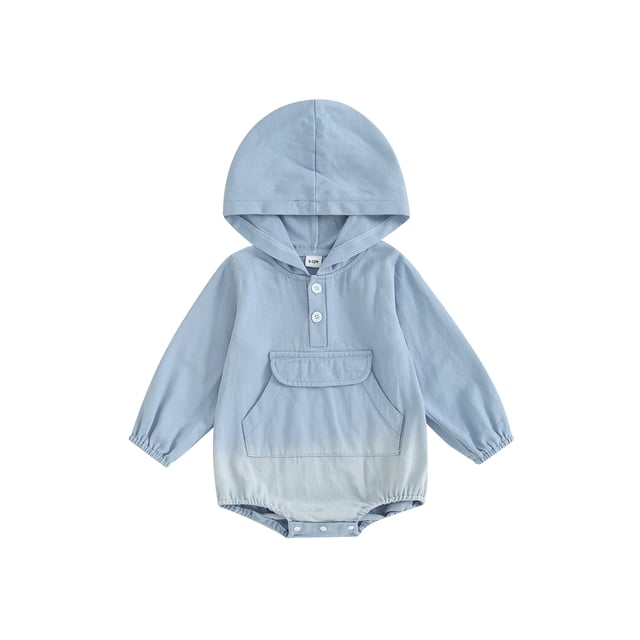 ZAXARRA Baby Girls Fall Hooded Romper Long Sleeve Solid Color/Floral Print Romper with One Pocket
