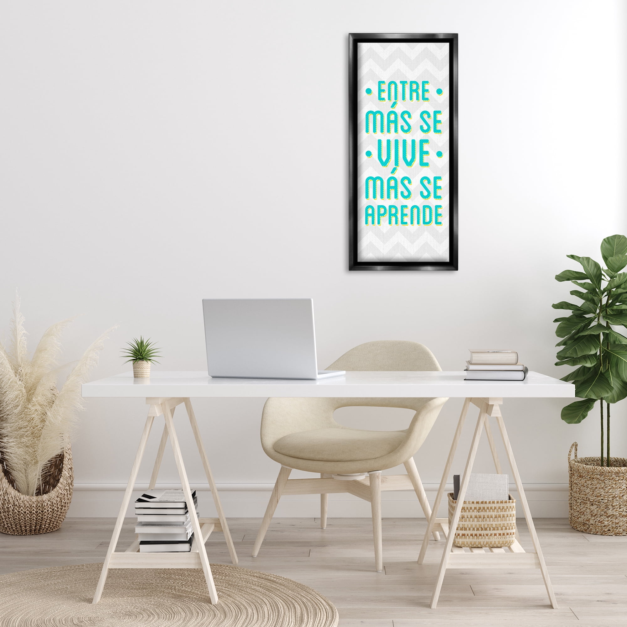 Stupell Industries Se Vive Se Aprende Inspirational Quotes & Sayings Painting Black Floater Framed Art Print Wall Art, 14 x 31