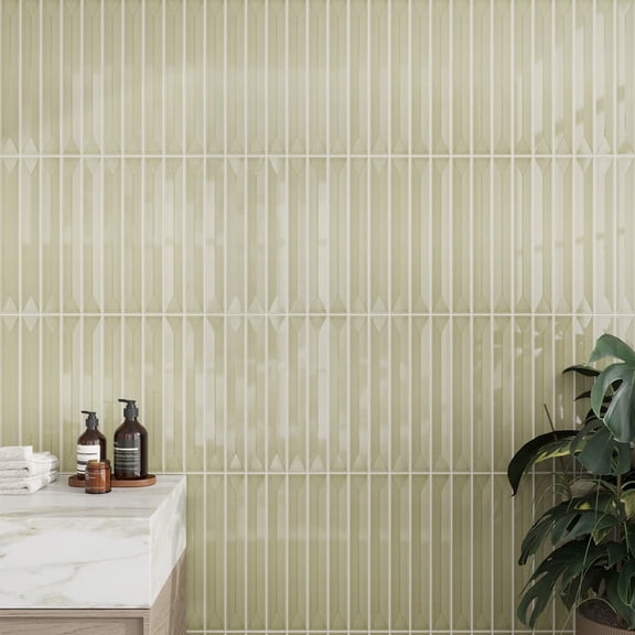 Horizonte 2 x 16 in. Glossy Soft Olive Ceramic Deco Subway Wall Tile (10.76 sq ft/case) - 50 Pack
