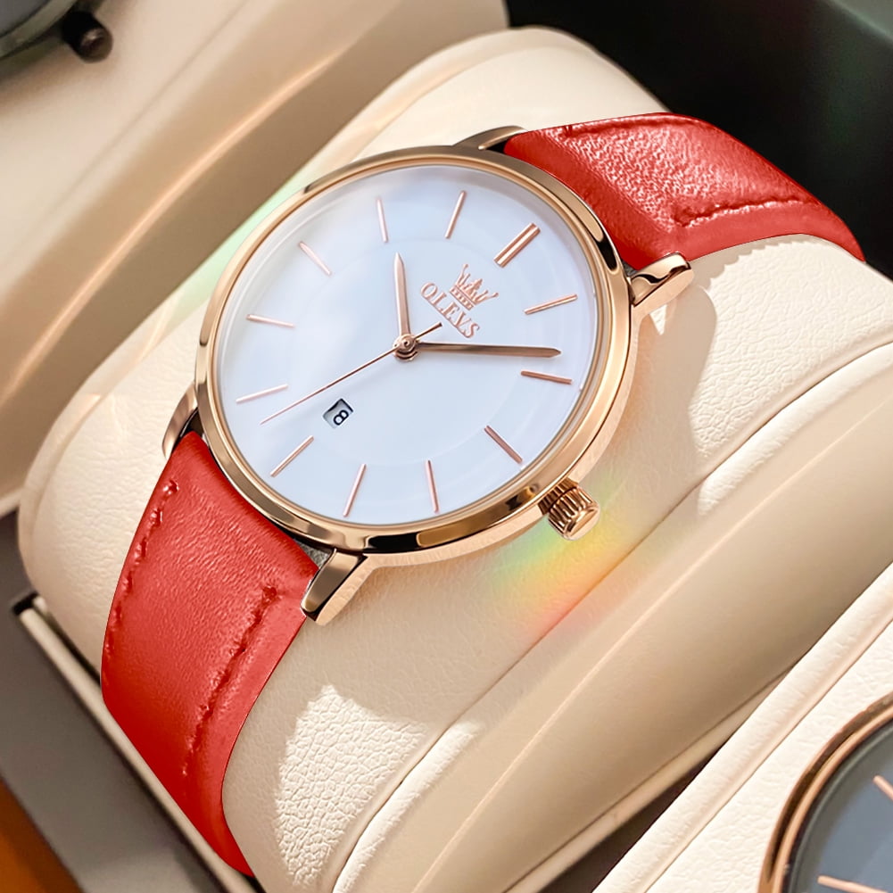 OLEVS Watches for Women Waterproof Womens Wristwatches Analog Quartz Ultra Thin Watches Leather Strap Watches with Date Calendar Ladies Watches Gifts Reloj para Mujer