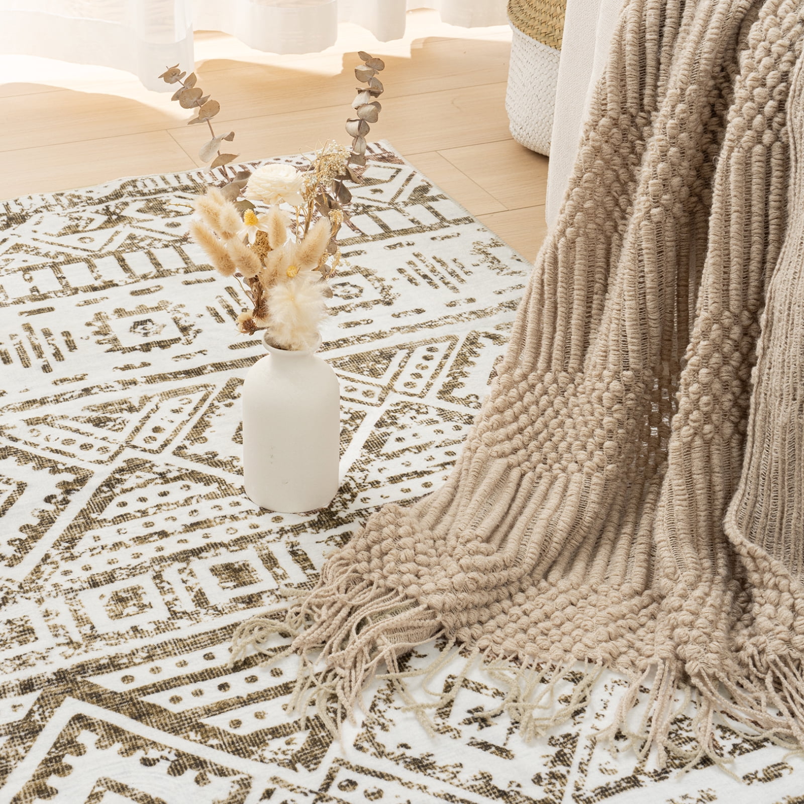 Cozylore 9'x12' Area Rugs for Living Room Modern Rug Soft Low Pile Non Slip Carpet Machine Washable Indoor Rug for Bedroom Dining Room, Brown