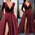thumbnail image 5 of Womens Dress Deep V Long Sleeve Dress Slit Big Swing Maxi Dress Evening Long Women Dresses Satin under 70 Party Gowns for Women High Slit Dress Evening Gown Winter Formal Wear for Women plus Size, 5 of 8