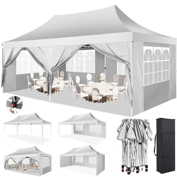 HOTEEL 10x20 Pop up Canopy Tents with Removeble Sidewalls,Outdoor Gazebo with Wheeled Bag & 4 Sandbags,for Patio,Wedding,Backyard,Camping,Parties,Event