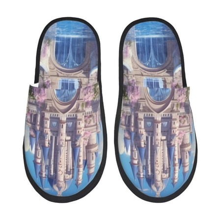 Balery Majestic Fantasy Castle Slient Indoor Furry Fleece Comfort House Shoes Soft Non-Slip Home Shoes Cotton slippers House Slippers-- Medium
