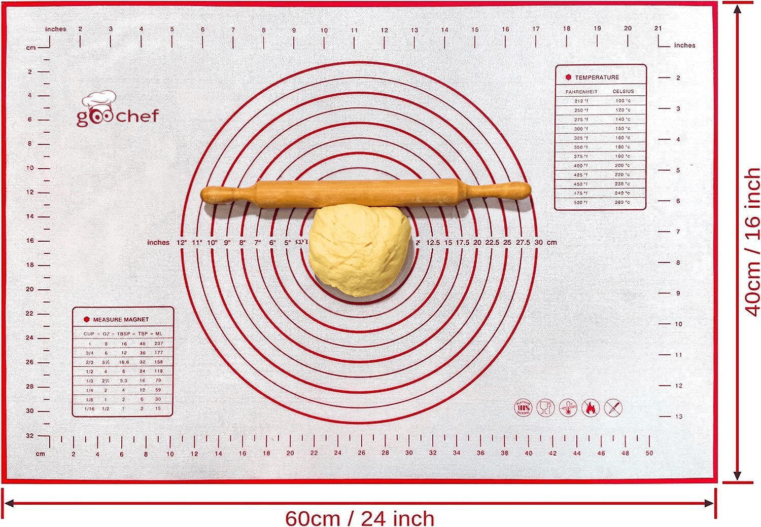 Pastry Baking Mat Non Stick Slip Silicone Extra Large 28" x 20" Heat Resistant Dishwasher-Safe, Dough Rolling Bread Kneading Oven Liner Silicon by Renewgoo
