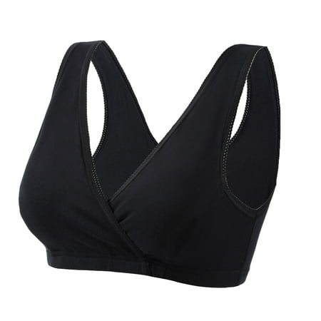 JGGSPWM Women s Cotton Nursing Bra with V-Neck and Cross Straps for Everyday Comfort and Light Support Black XL