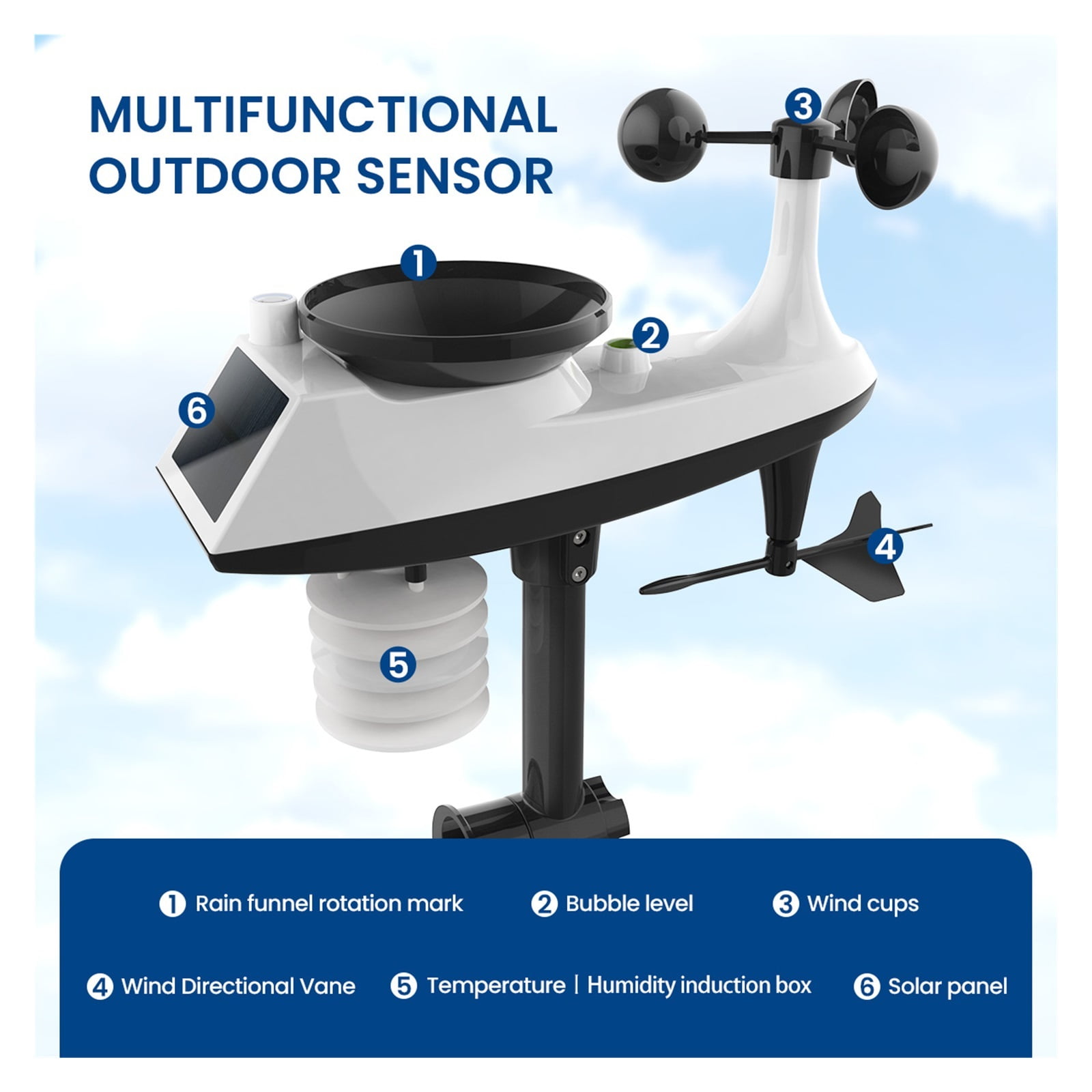 Wireless Digital Weather Station Professional App Outdoor Forecast With Temperature Humidity Sensor Rain Gauge Wind Speed ,Easy to Install