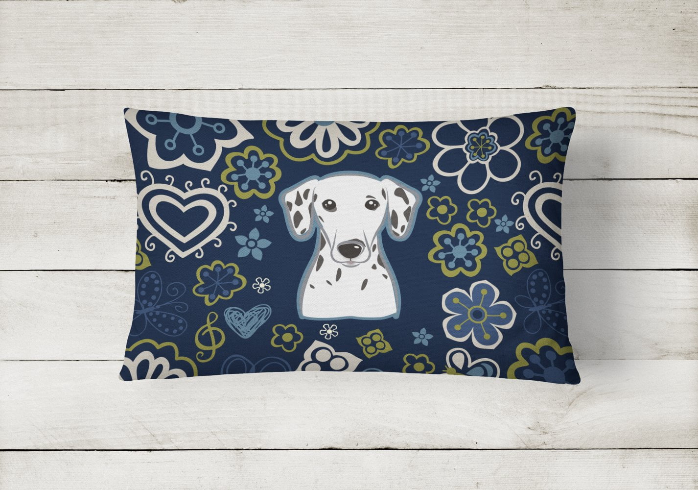 Caroline's Treasures BB5061PW1216 Blue Flowers Dalmatian Canvas Fabric Decorative Pillow , 12H x16W, multicolor