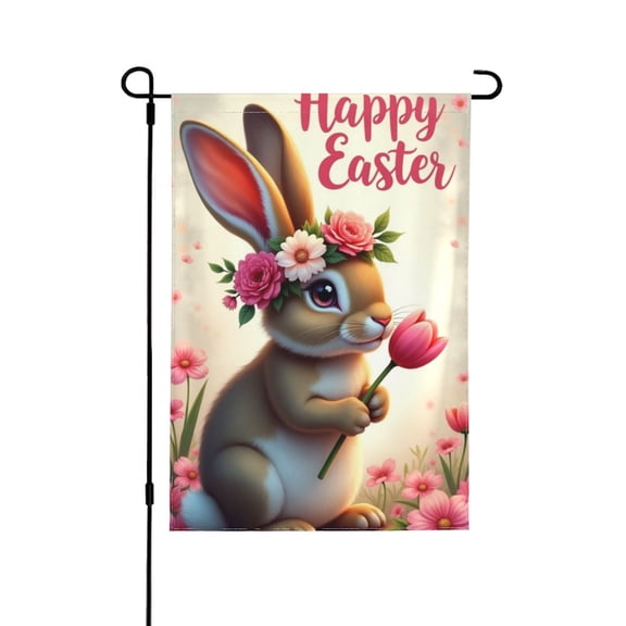 Easter Bunny Garden Flag 12.5x18 Vertical Double Sided Gray Rabbit Spring Floral Tulip Farmhouse Holiday Outside Decorations Burlap Yard Flag 1 Flag