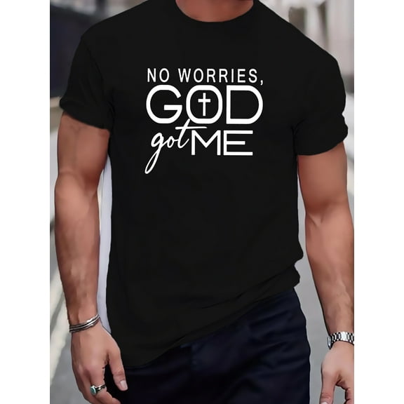 Plus Size Men's "GOD Got Me" Graphic Print T-shirt, Summer Trendy Casual Short Sleeve Tees, Big & Tall Males, Outdoor Sports