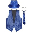 thumbnail image 3 of TiaoBug Men Women Sparkling Sequin Sleeveless Waistcoat Vest+Hat+Necktie for Disco Theme Party Royal Blue XXL, 3 of 7