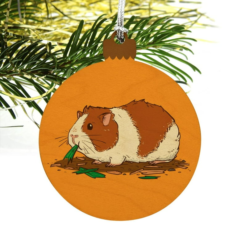 Guinea Pig Eating Wood Christmas Tree Holiday Ornament