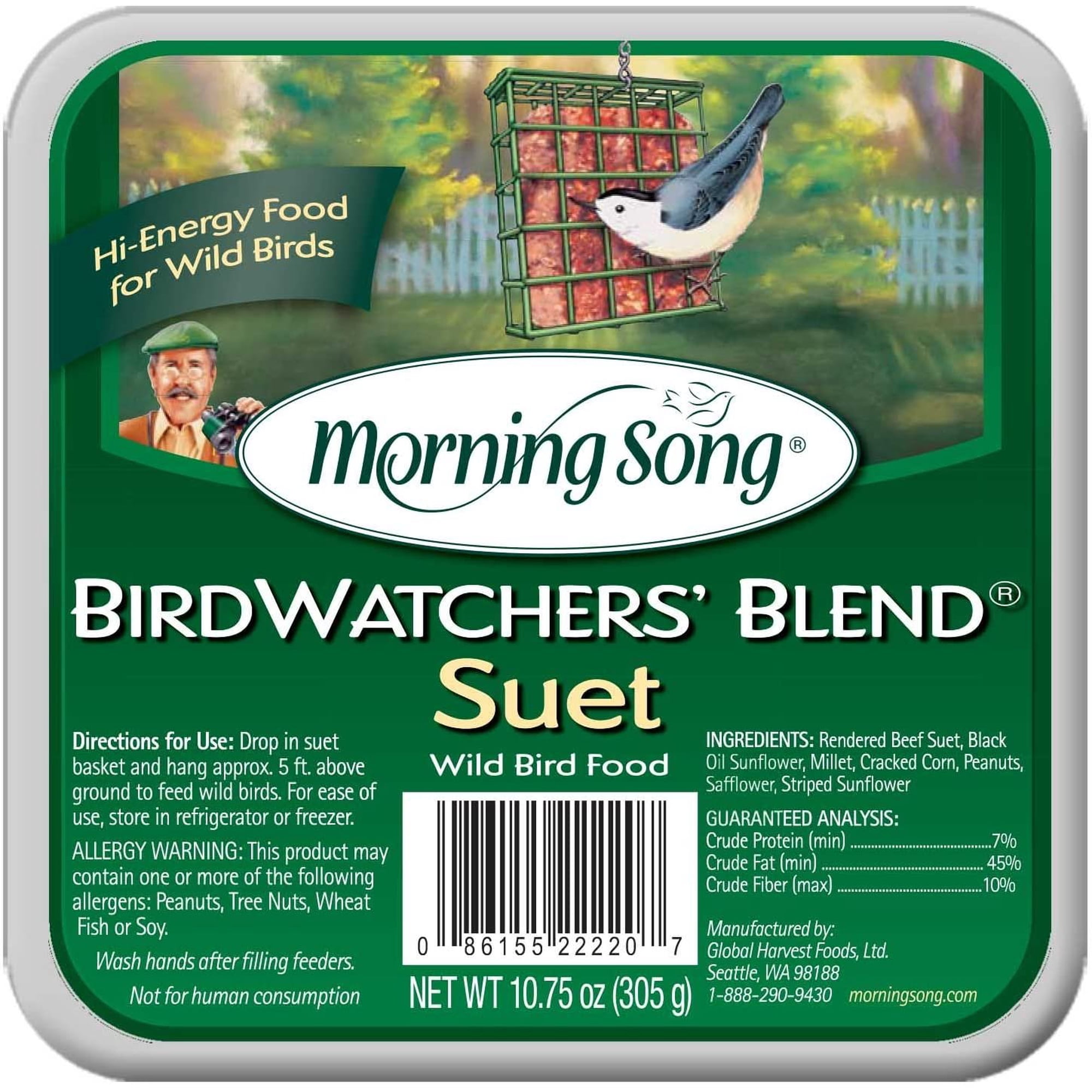 Morning Song Birdwatchers' Blend Suet Wild Bird Food - Beef - 10.75-Ounce
