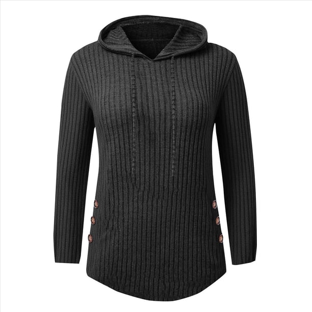 Sudaderas con Capucha para Mujer, Sudaderas de Gran Tamaño, Camisetas de Larga, Suéteres, Suéteres de Otoño, Tops. Negro XL