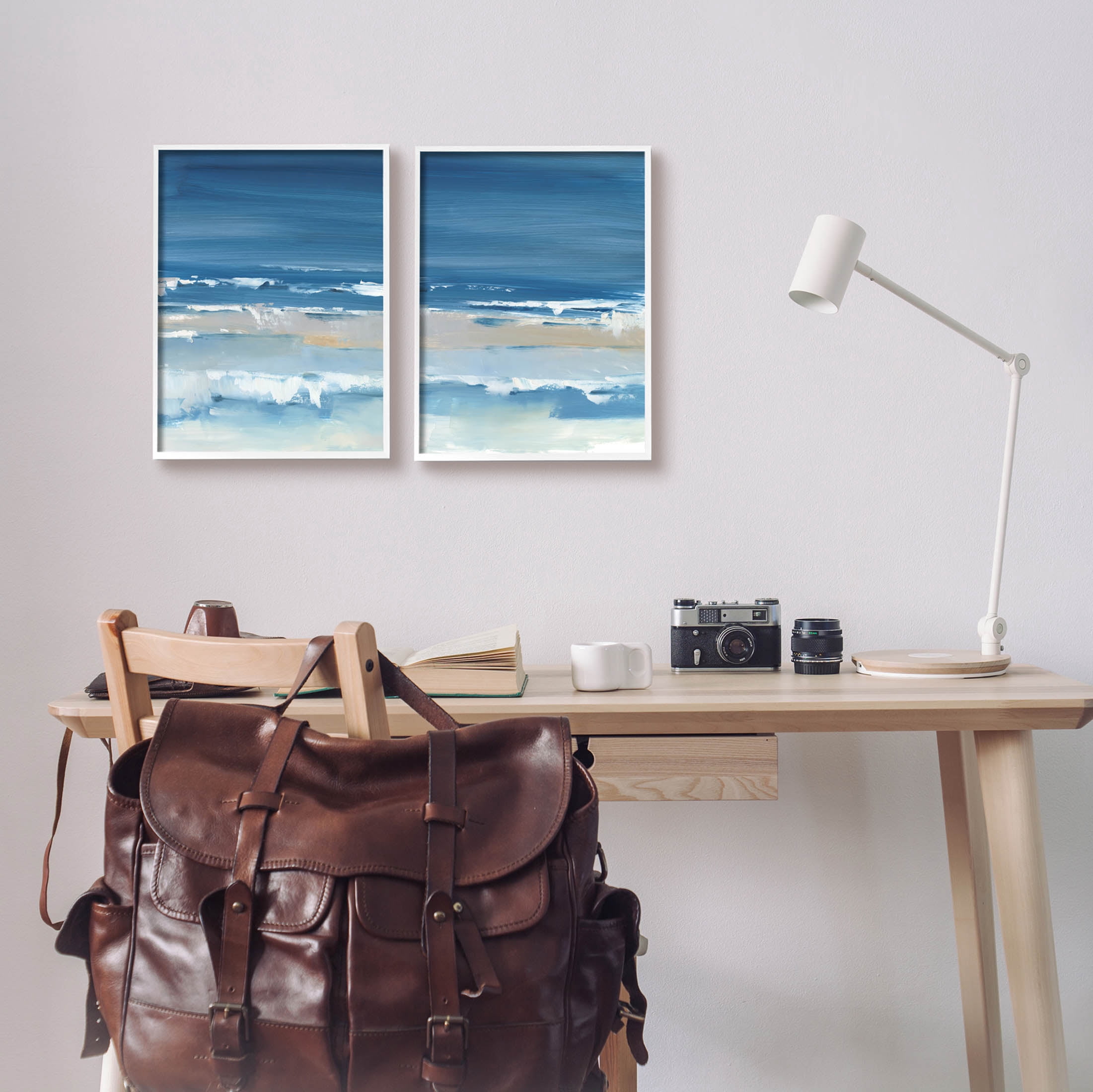 Stupell Industries Crashing Beach Wave Shore Painting White Framed Art Print Wall Art, Set of 2, Design by Ethan Harper