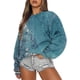 thumbnail image 1 of Gibobby Sudaderas para Mujer Sudaderas Camisa de Cuello Redondo Sólido de Manga Larga para Mujer atlético(Azul,CH), 1 of 4