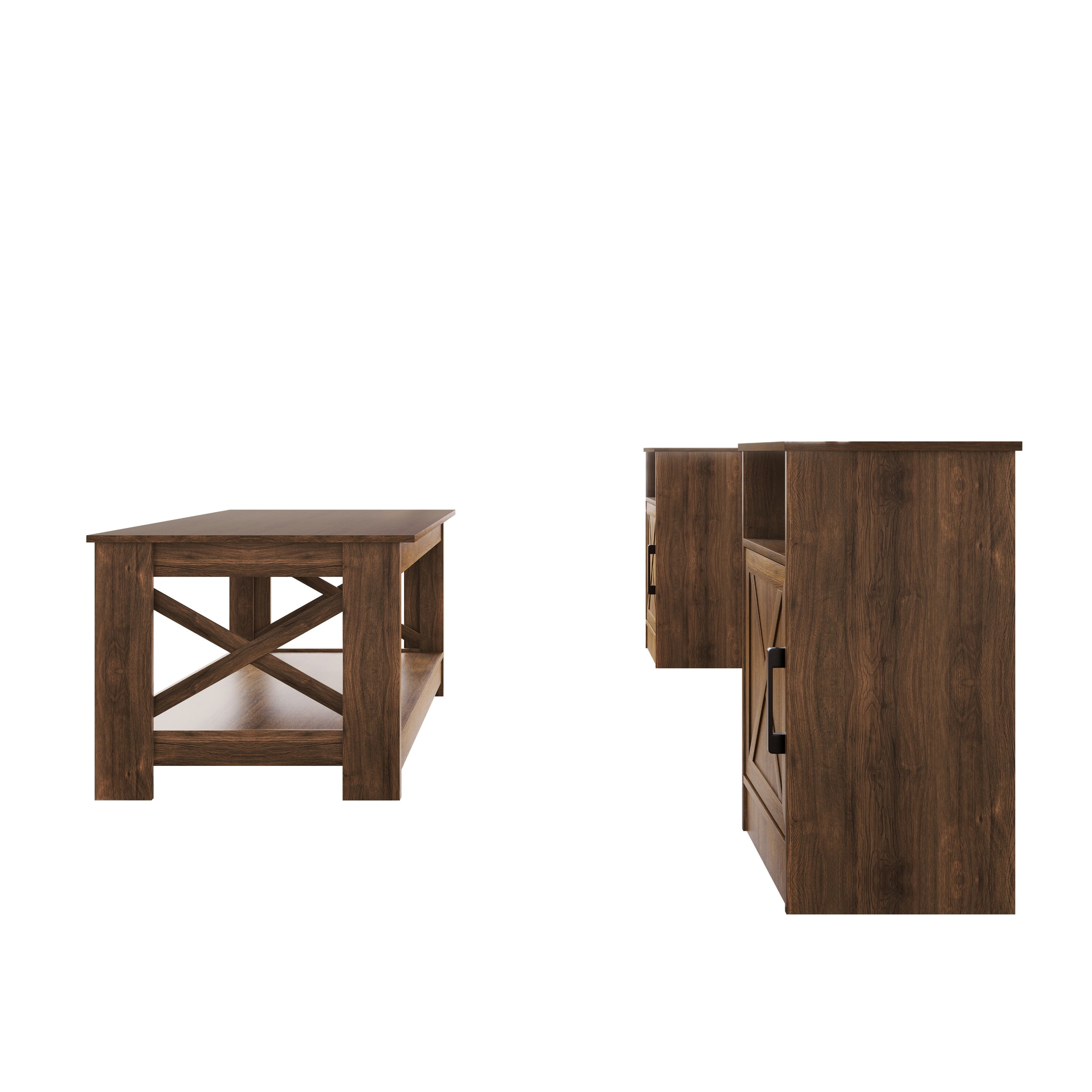 Home Design Lebanon 3 Piece Coffee Table Set - Includes coffee table and 2 end tables, With Soft-Close Doors, Brown, Easy Assembly
