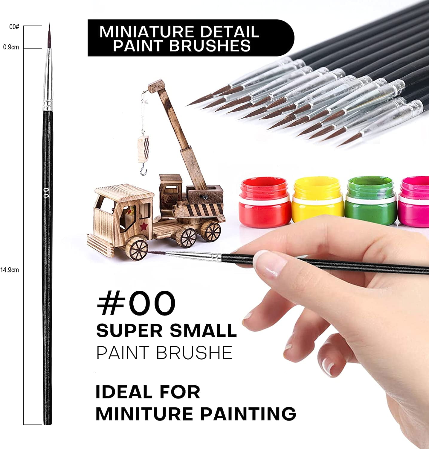 Bwlky Detail Brushes, 60Pcs Very Small Paint Brushes Fine Tip Paint Brushes Set Size00 Paint Brushes Kit for Nail Art Model Craft Painting and Small Hobby, Black