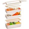 thumbnail image 3 of 2X Japanese Lunch Box Bento Box , 3-In-1 Compartment, Wheat Straw, Eco-Friendly Bento Lunch Box Beige, 3 of 3