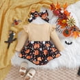 thumbnail image 5 of Byoo Girl's Halloween Pumpkin Ghost Star Print Jumpsuit Long Sleeve Crew Neck Onesies Daily Matching Hats,Red, 5 of 8