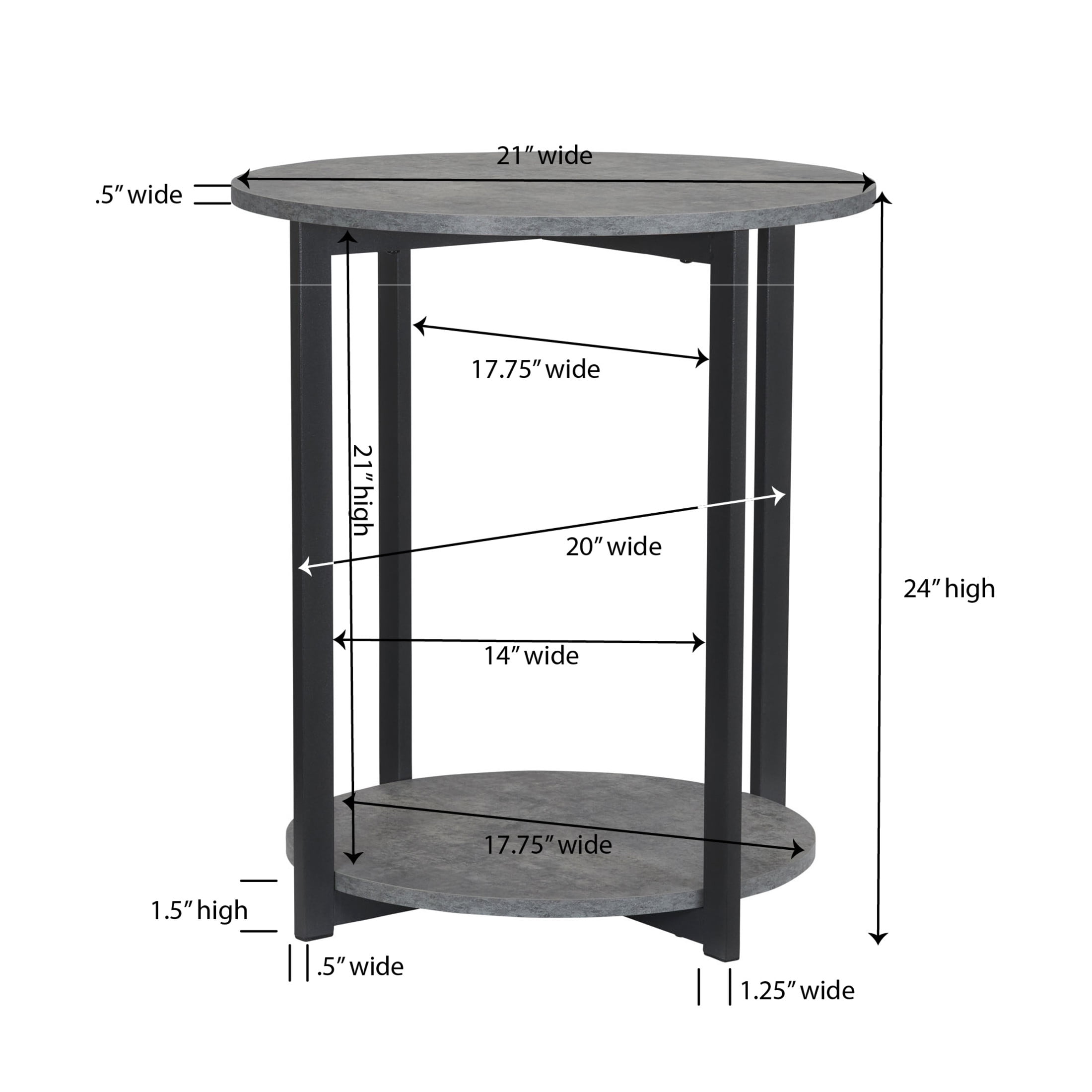 Household Essentials 2-Tier Round Low Side Table, Faux Gray Slate